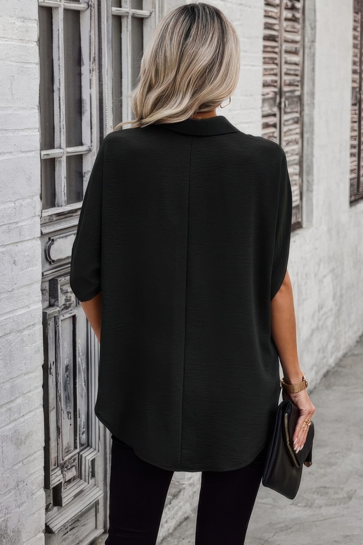 Solid Front Open Button Loose Fit Blouse - Image 18