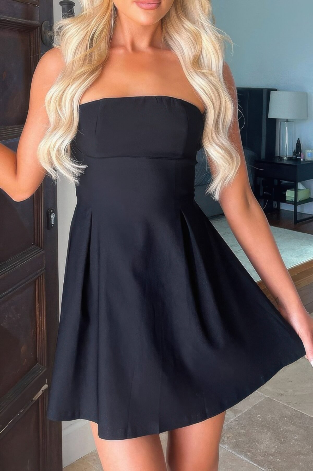 Off Shoulder Elegant Tube Cuff A Swing Short Dress - Image 1