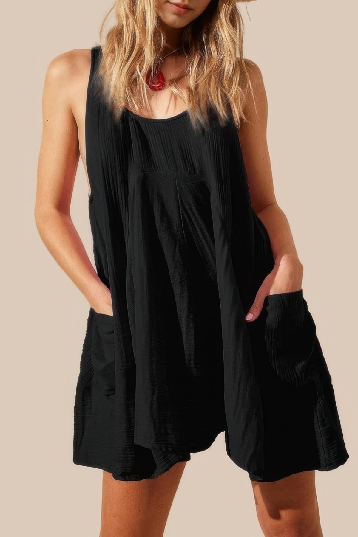 U Neck Backless Sleeveless Mini Pocket Dress - Image 1