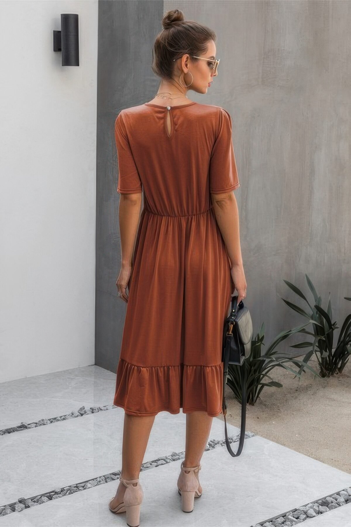 Round Neck Lace Detail Ruffle Hem Midi Dress - Image 2