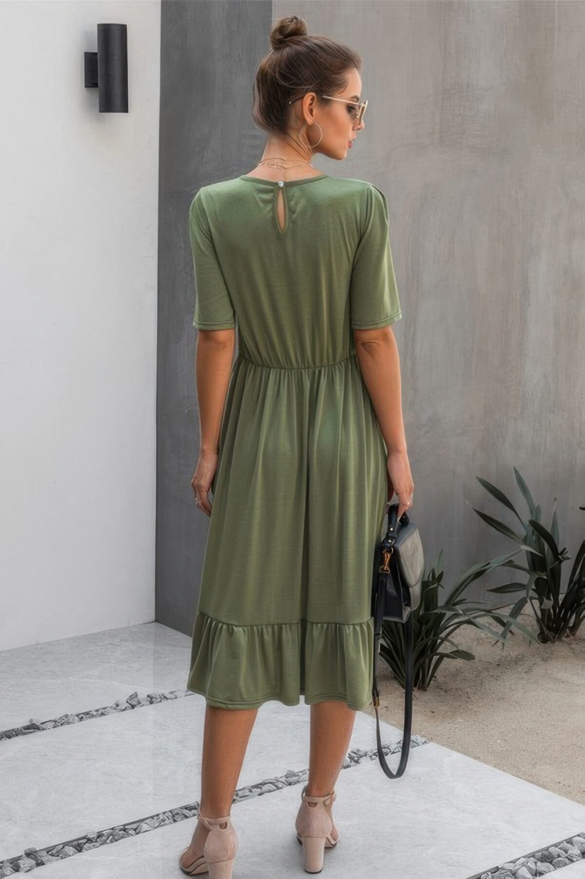 Round Neck Lace Detail Ruffle Hem Midi Dress - Image 4