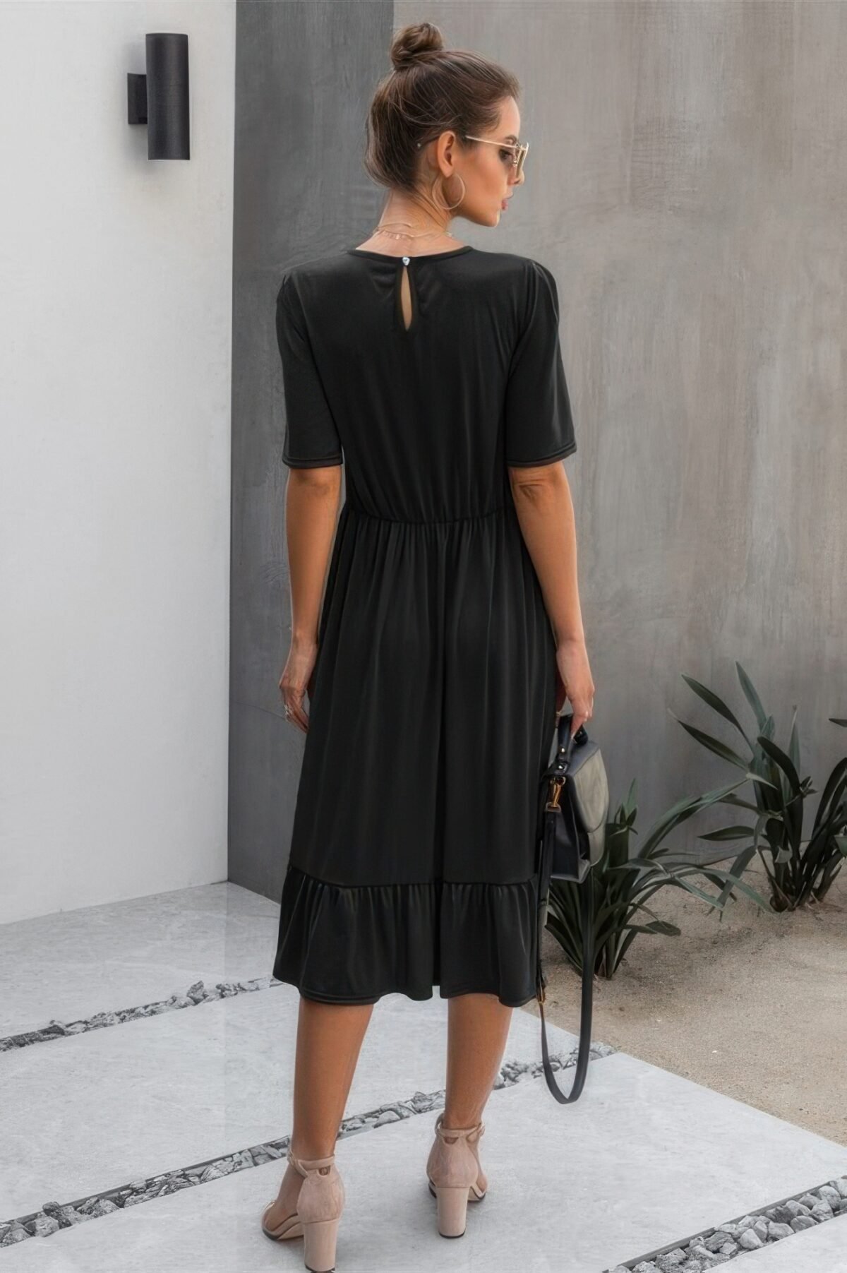Round Neck Lace Detail Ruffle Hem Midi Dress - Image 6