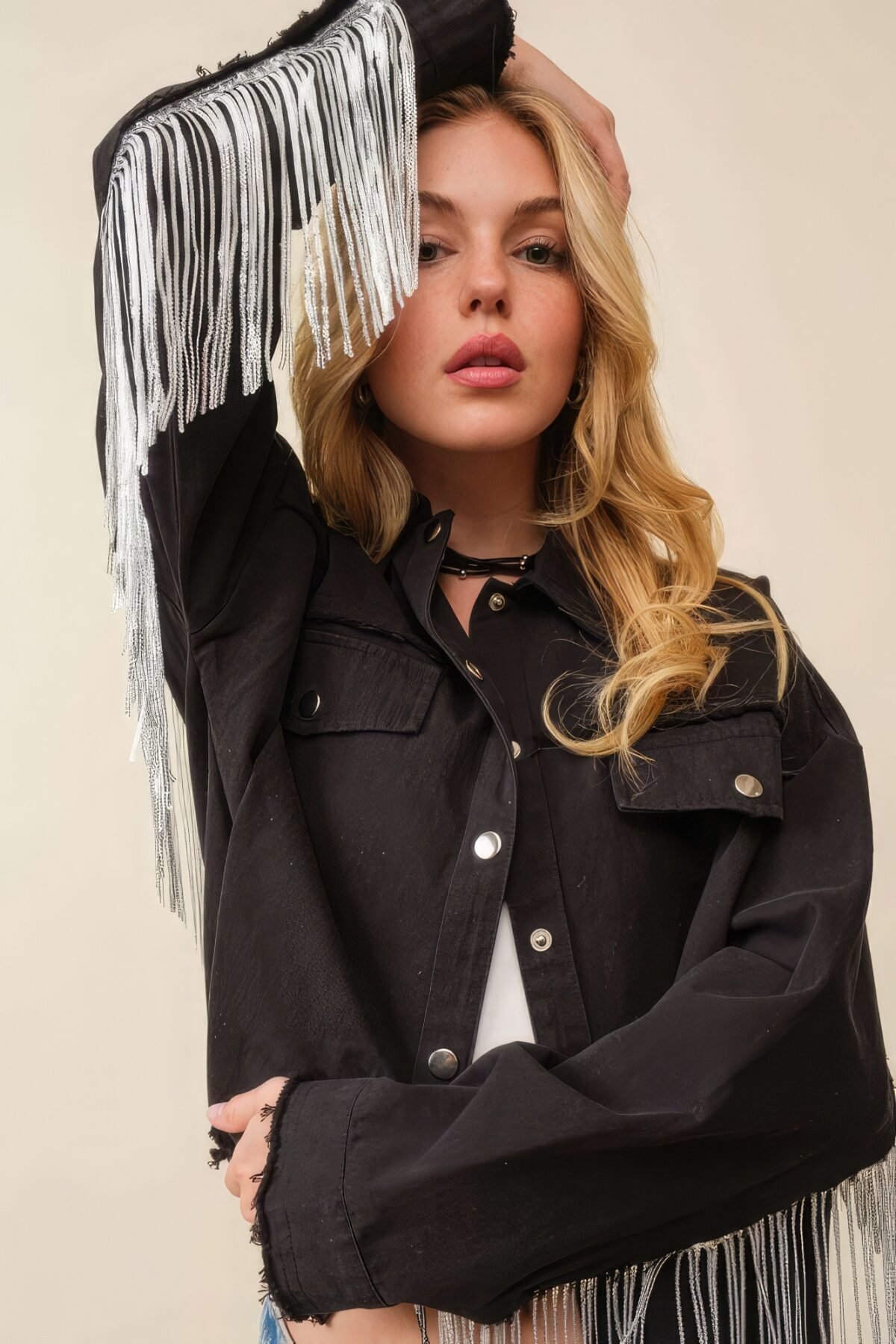 Howdy Sequin Fringe And Star Patches Jacket - Image 1