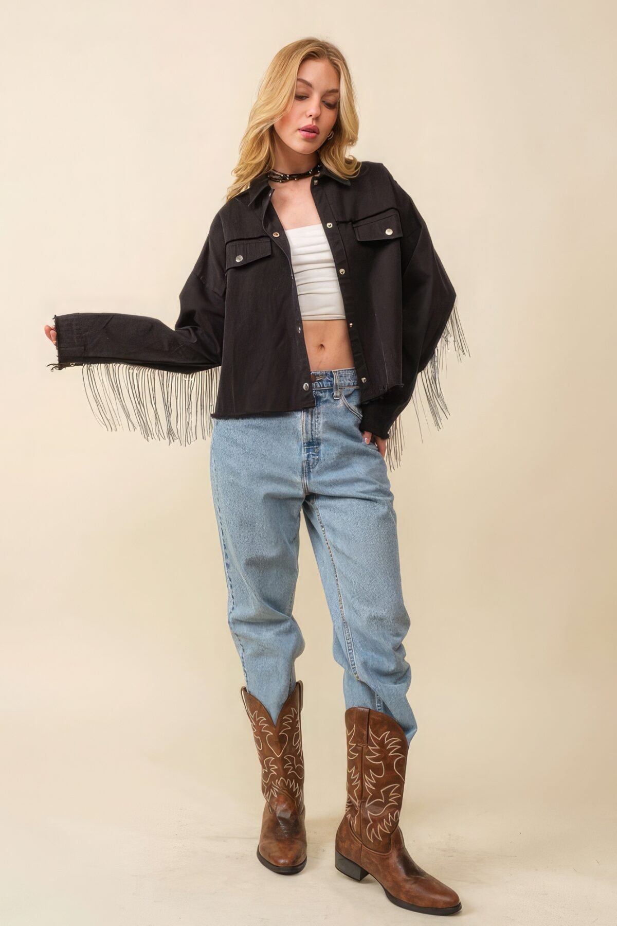 Howdy Sequin Fringe And Star Patches Jacket - Image 2