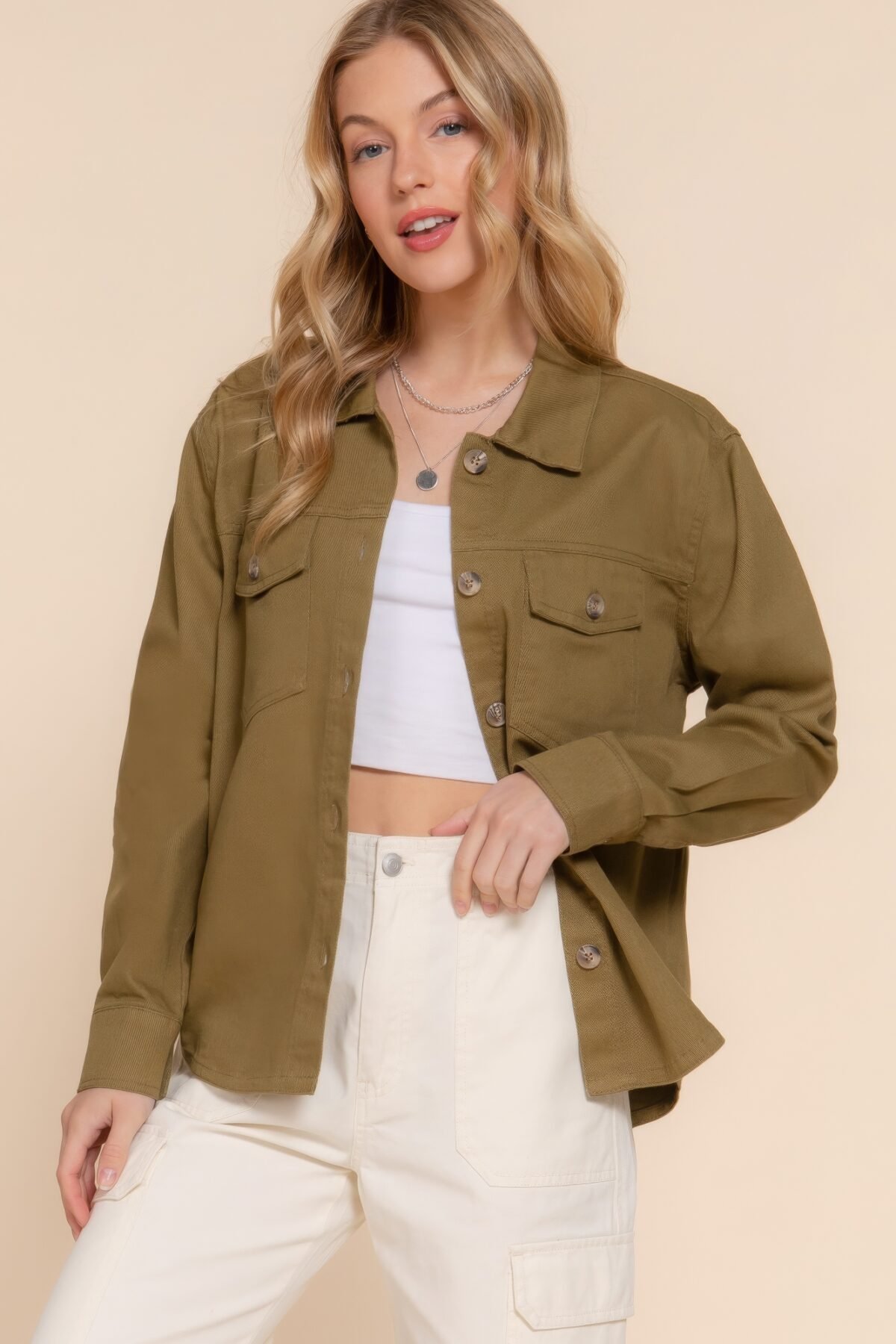 Button Down Cotton Denim Shacket - Image 1
