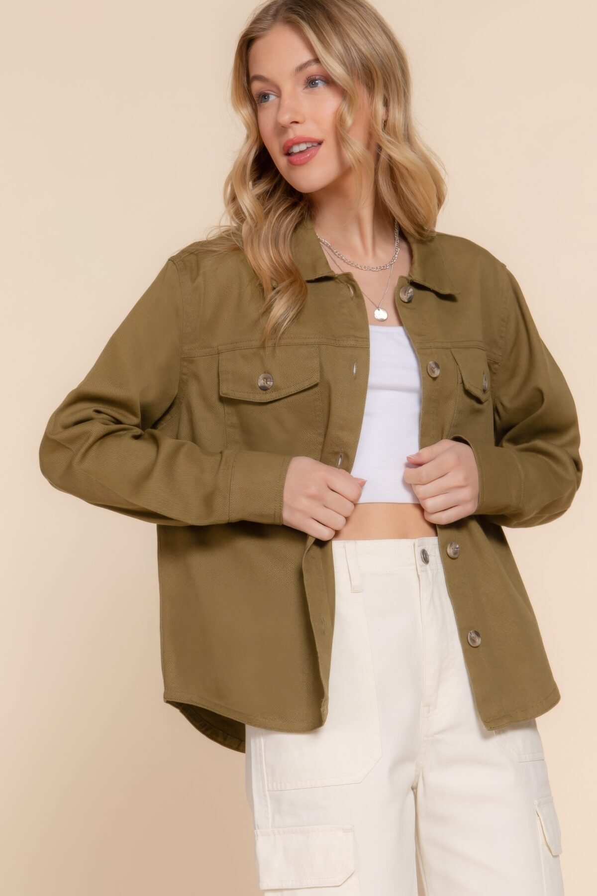 Button Down Cotton Denim Shacket - Image 3