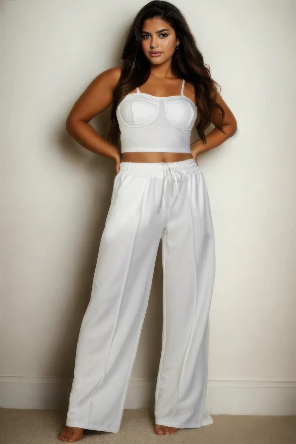 Plus Bustier Crop Cami Top & Slant Pocket Straight Pants - Image 2