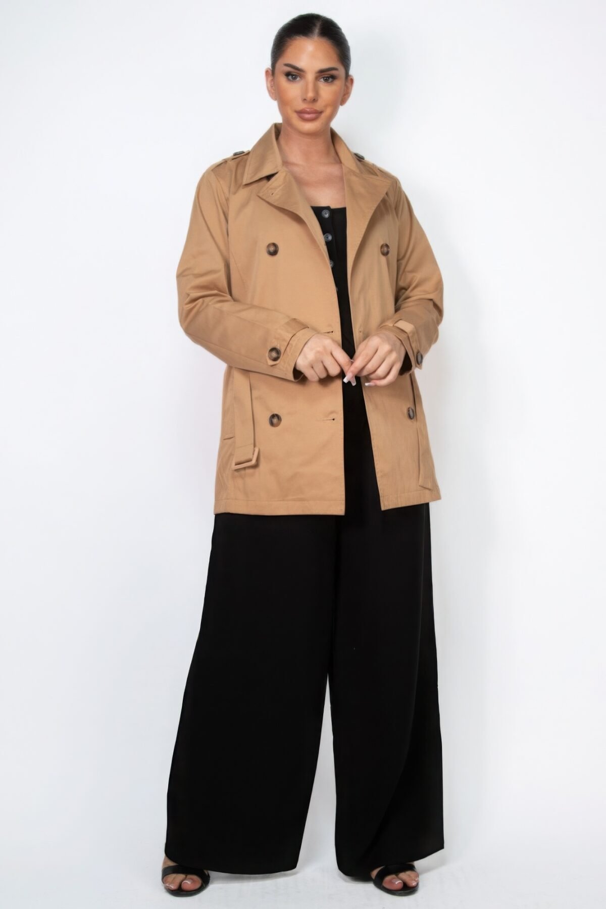 Double-breasted Notch Belted Coat - Image 2