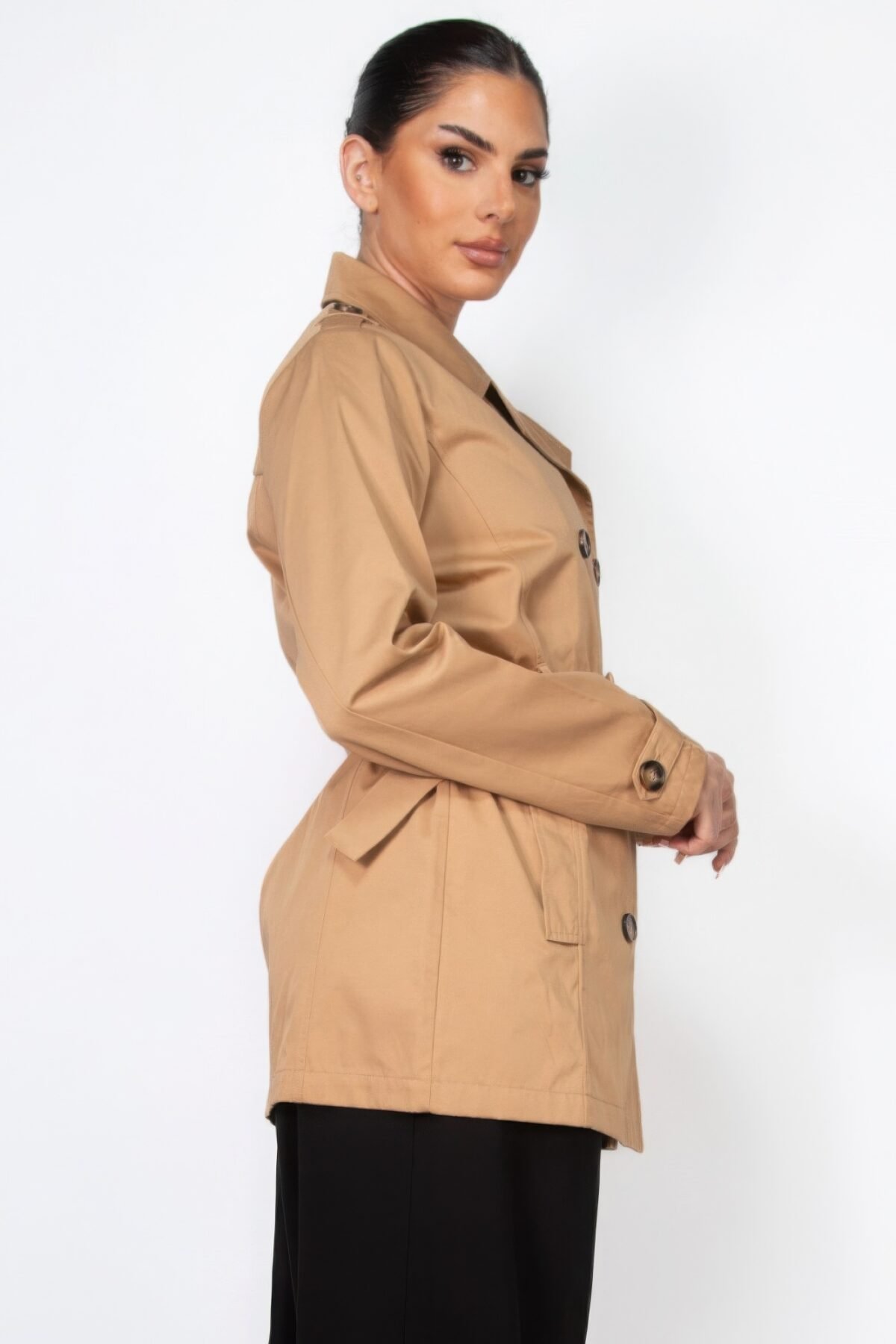 Double-breasted Notch Belted Coat - Image 3