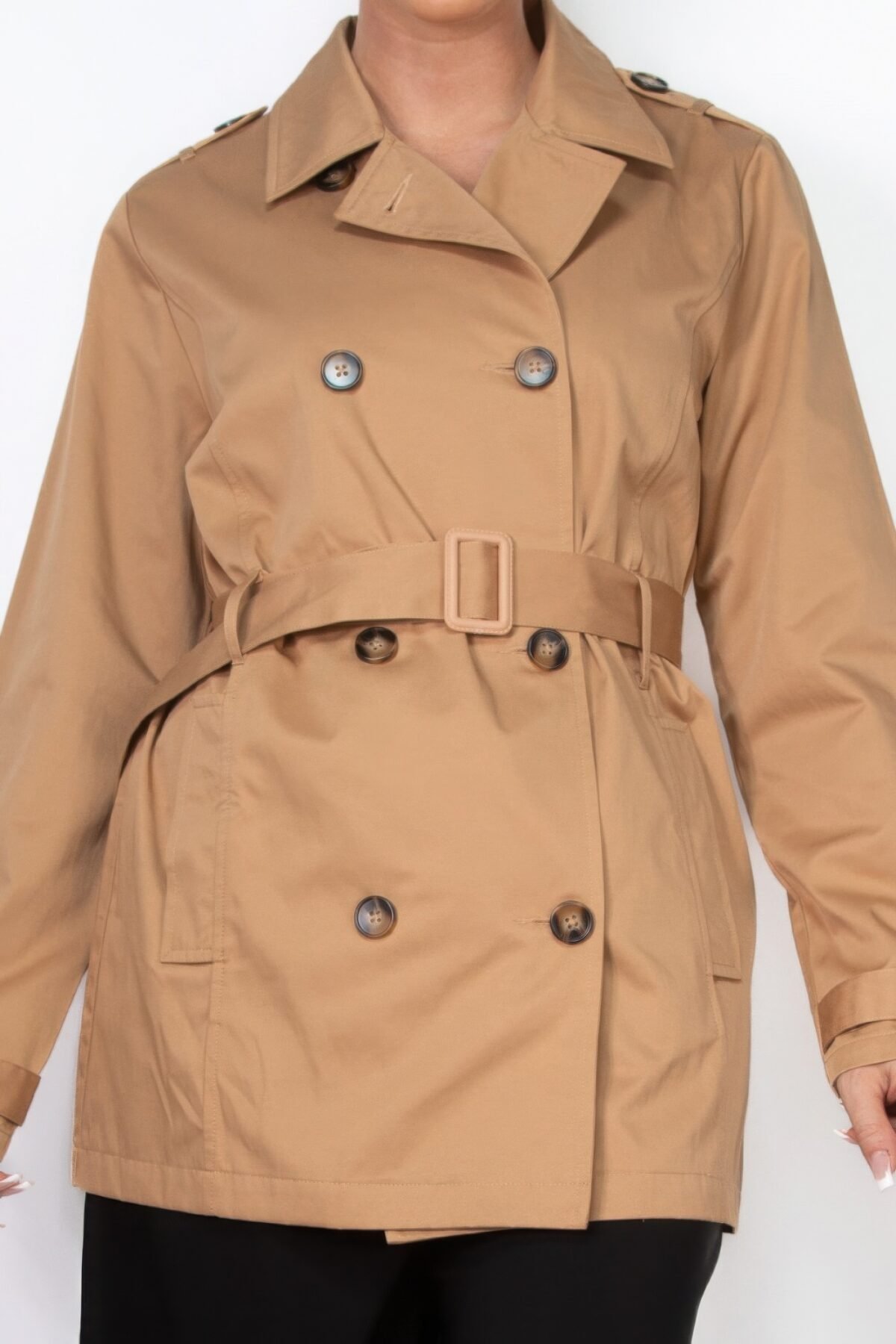 Double-breasted Notch Belted Coat - Image 4