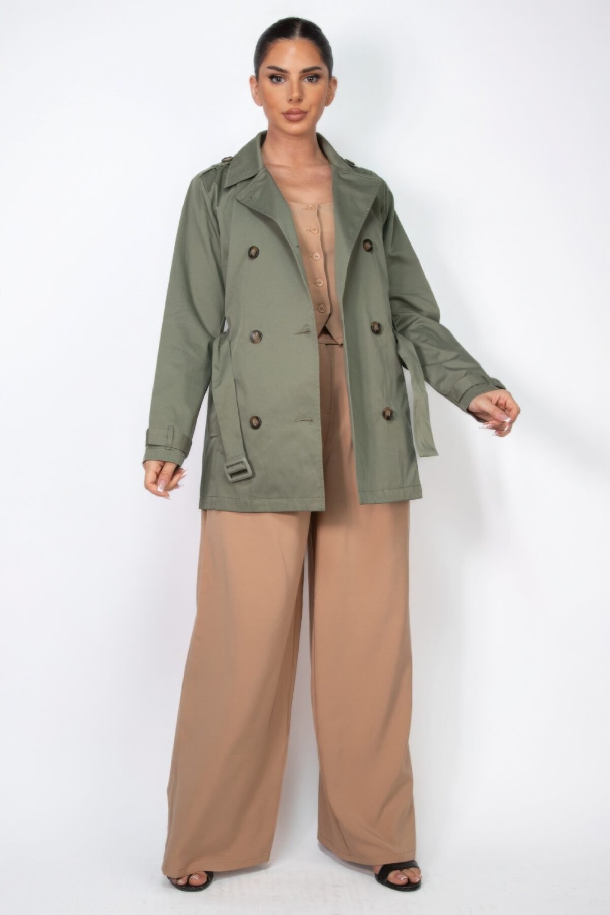 Double-breasted Notch Belted Coat - Image 2