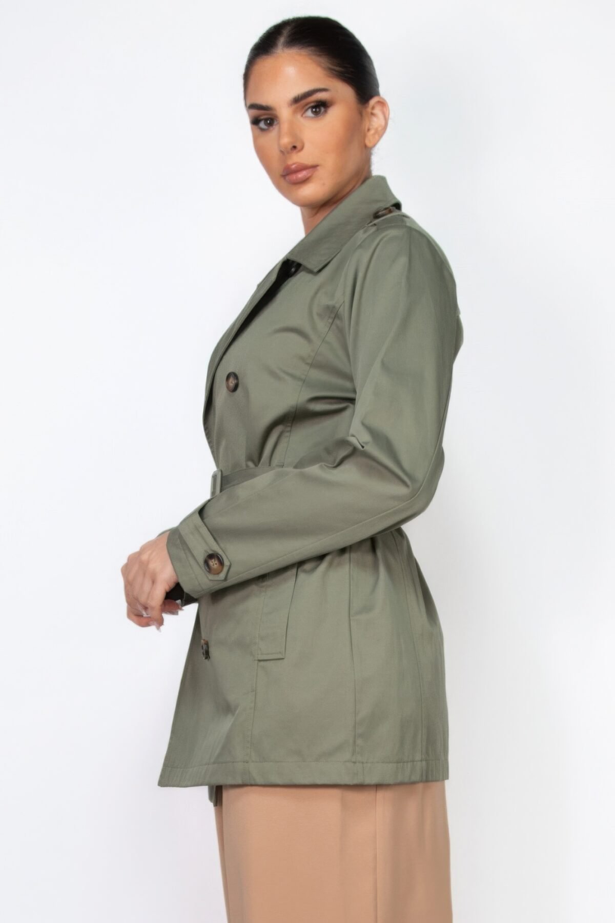 Double-breasted Notch Belted Coat - Image 3