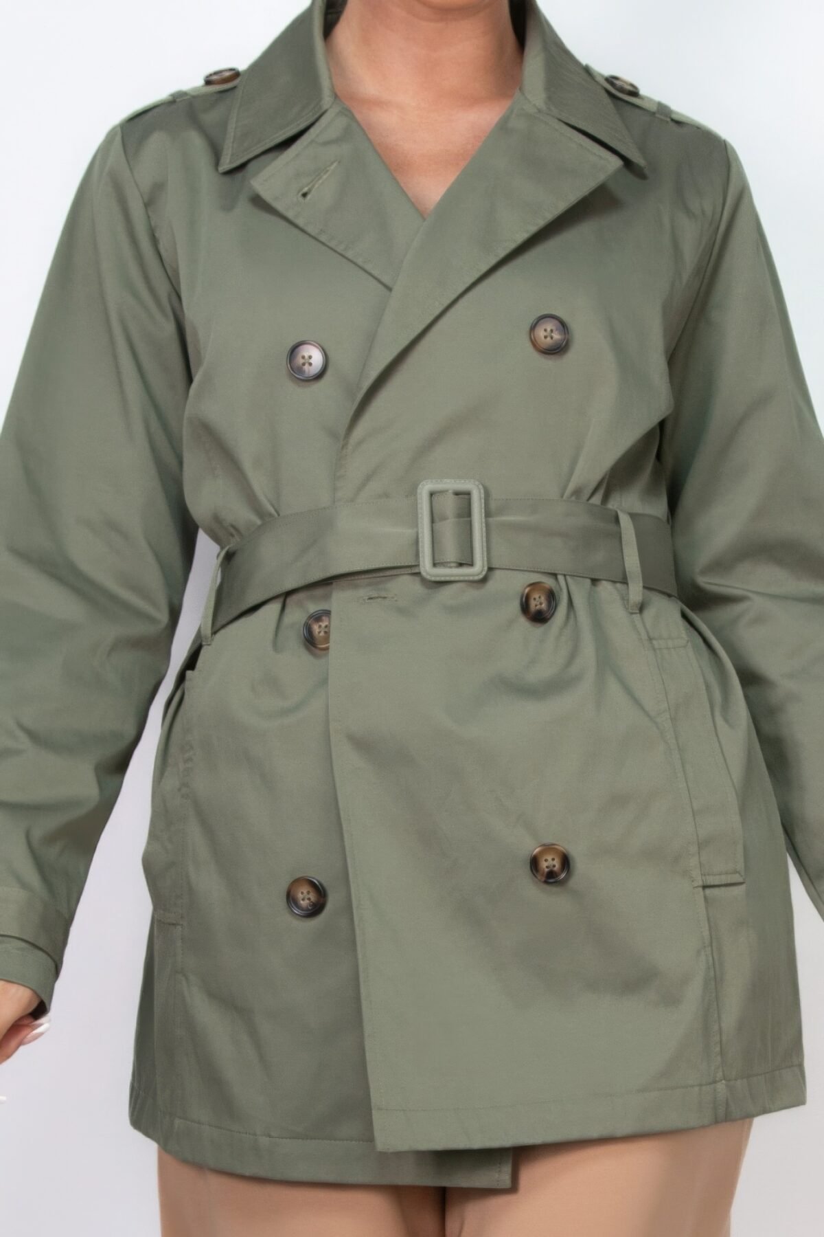 Double-breasted Notch Belted Coat - Image 4
