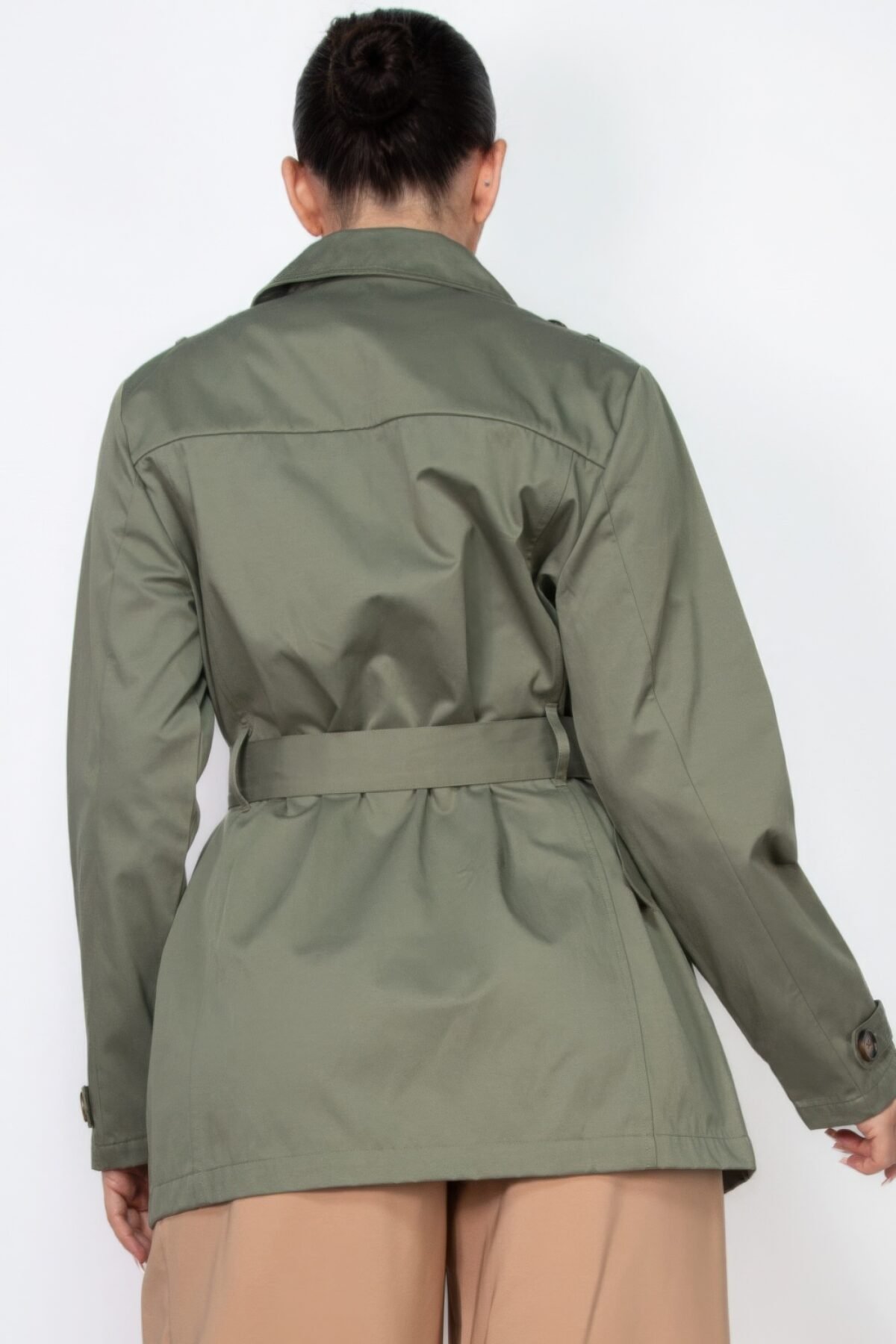 Double-breasted Notch Belted Coat - Image 5