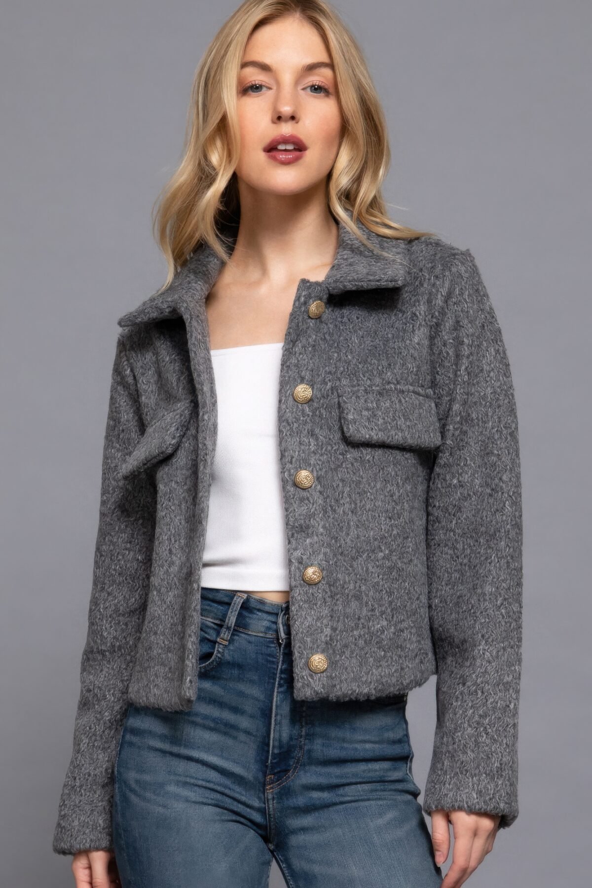 Long Slv Teddy Fleece Short Jacket - Image 1
