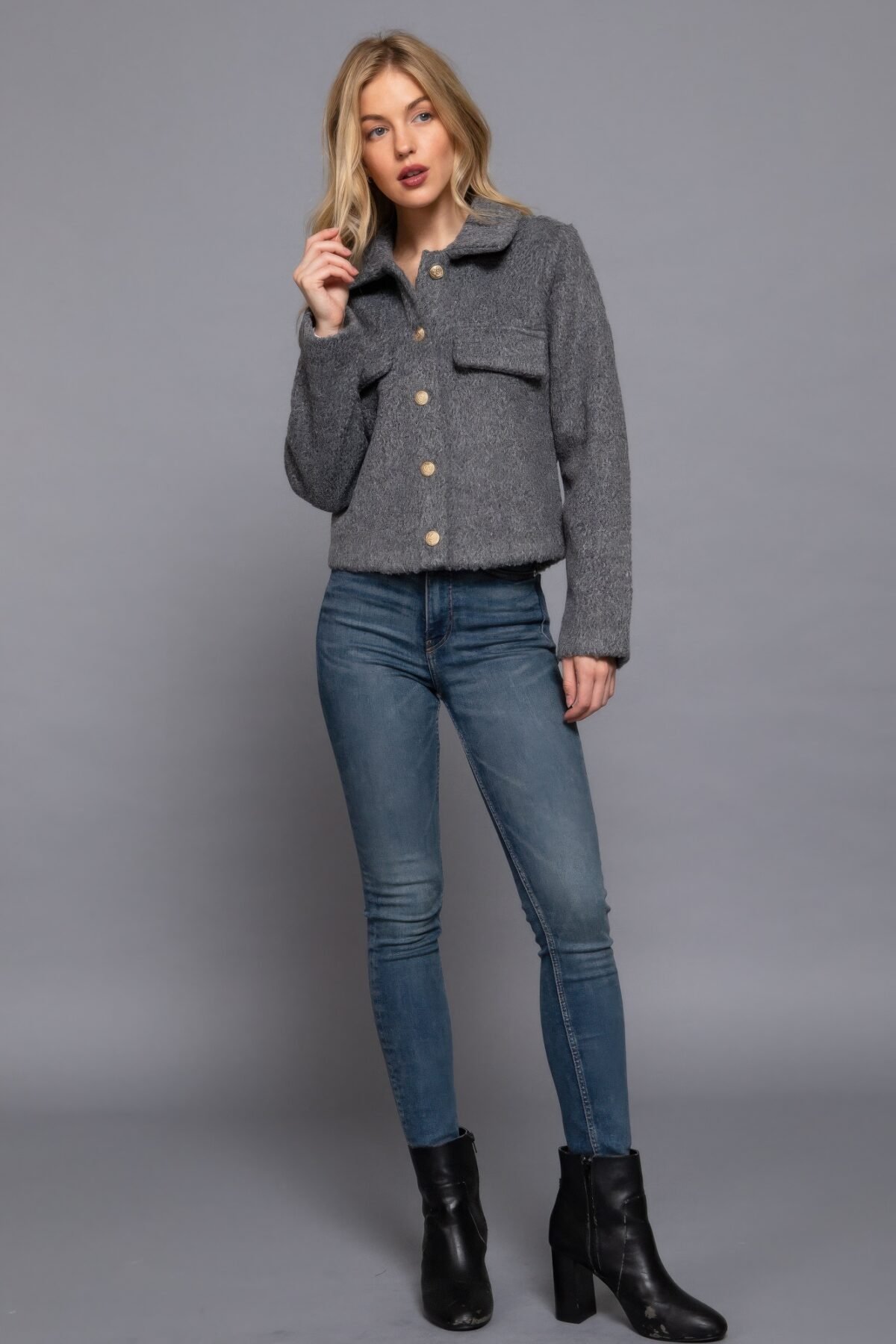 Long Slv Teddy Fleece Short Jacket - Image 2