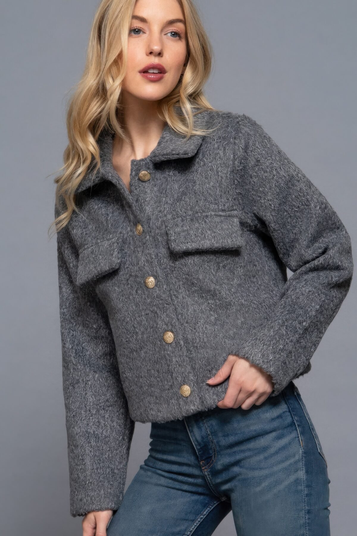 Long Slv Teddy Fleece Short Jacket - Image 3