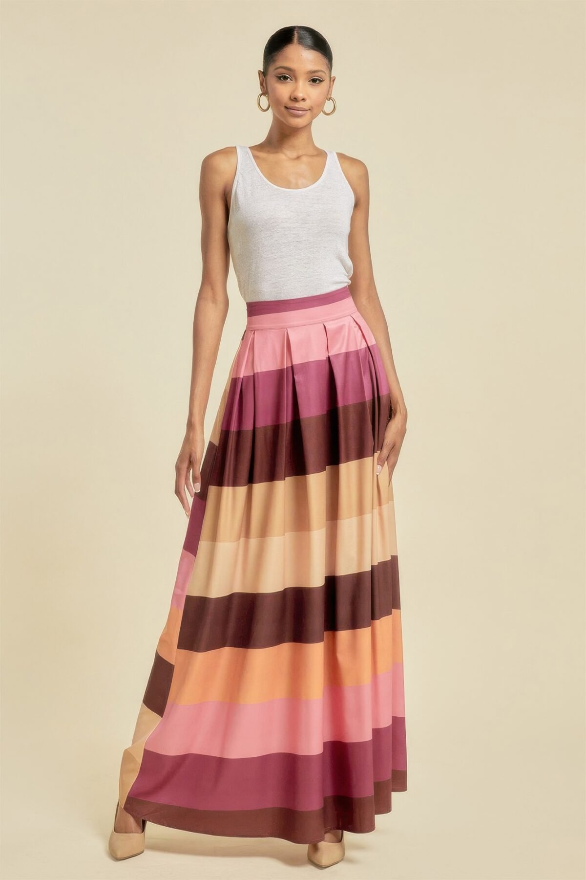 Color Block Maxi Skirt With Pockets - Image 1