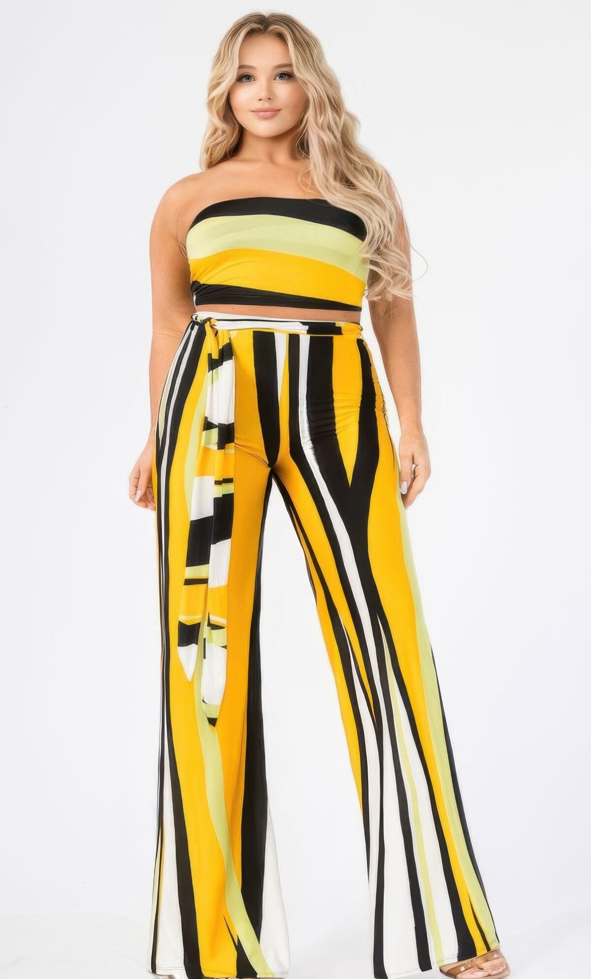 Plus Colorblock Stripe 2 Piece Pants Set - Image 1