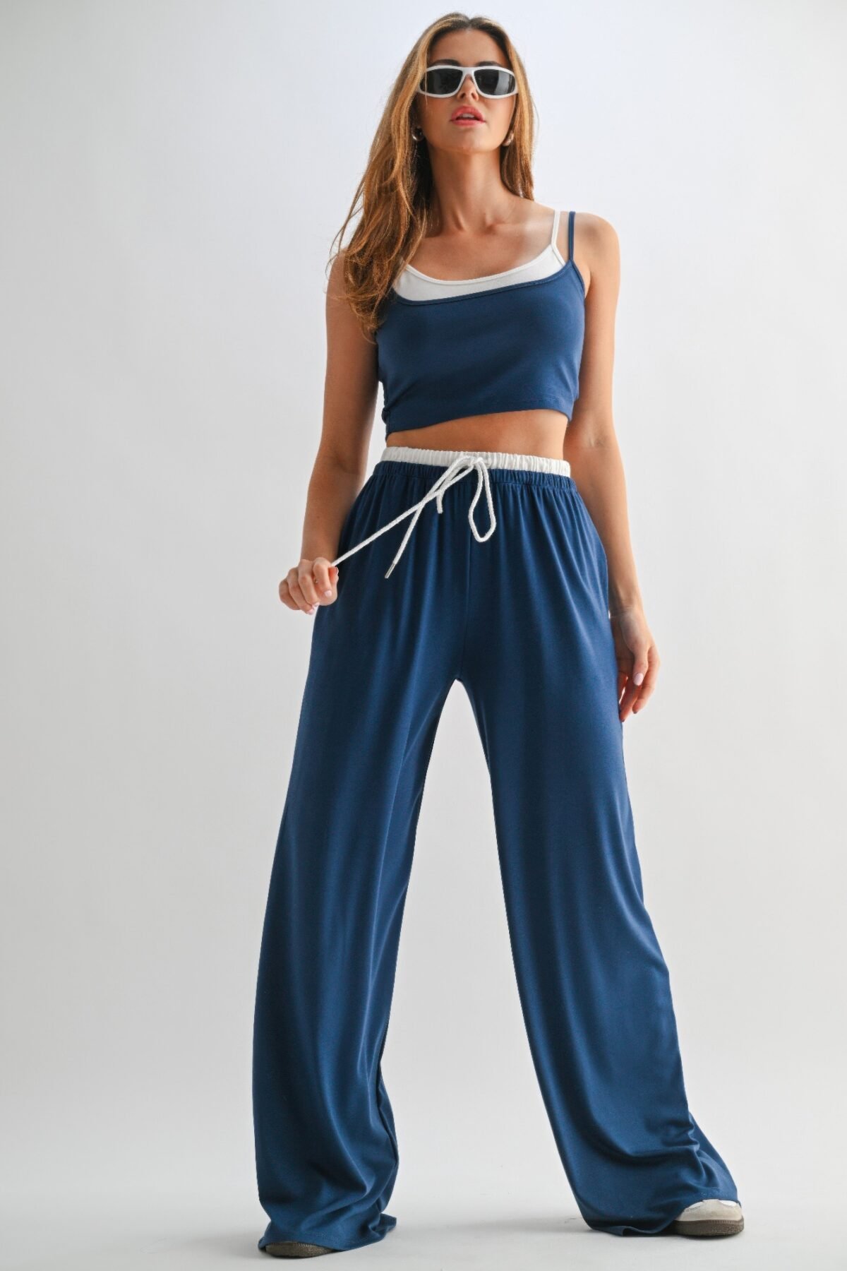 Drawstring Lounge Pants & Crop Top Set - Image 1