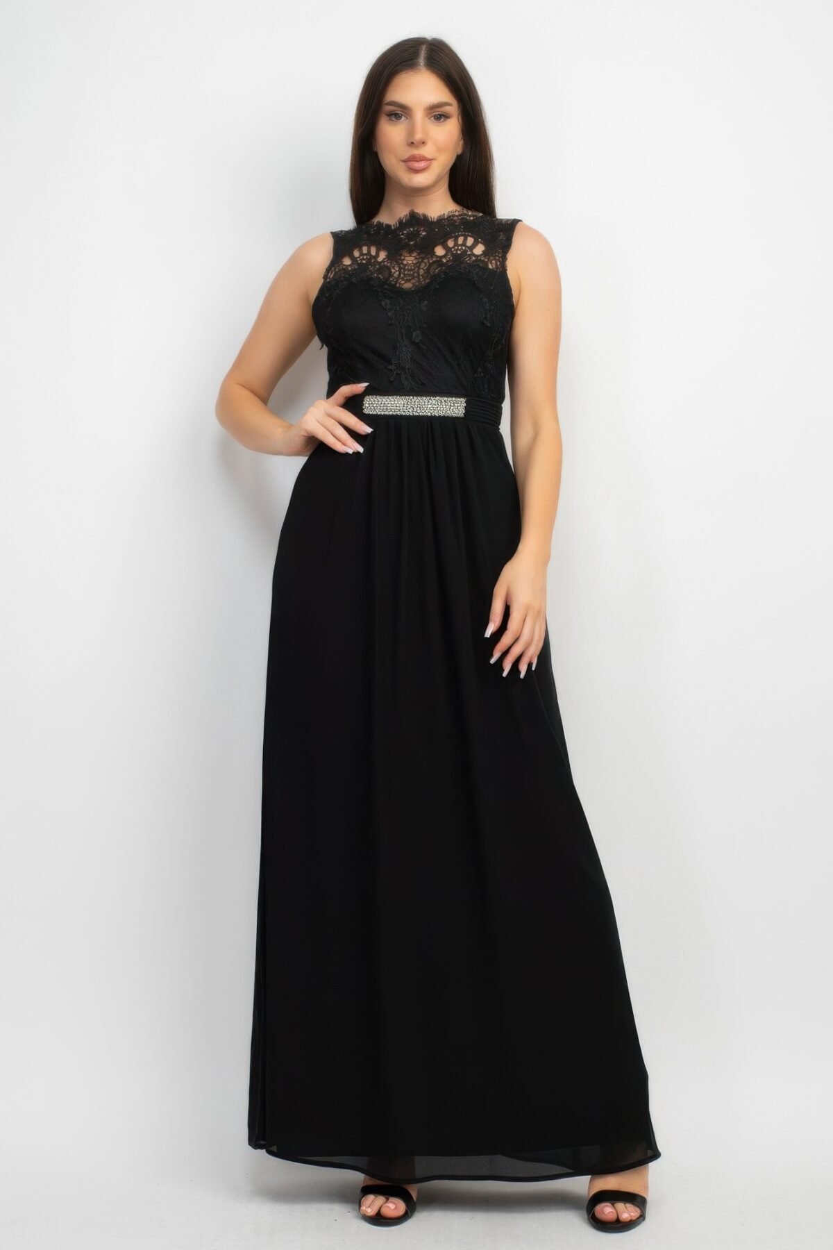 Jewel Waist-tie Lace Maxi Dress - Image 1