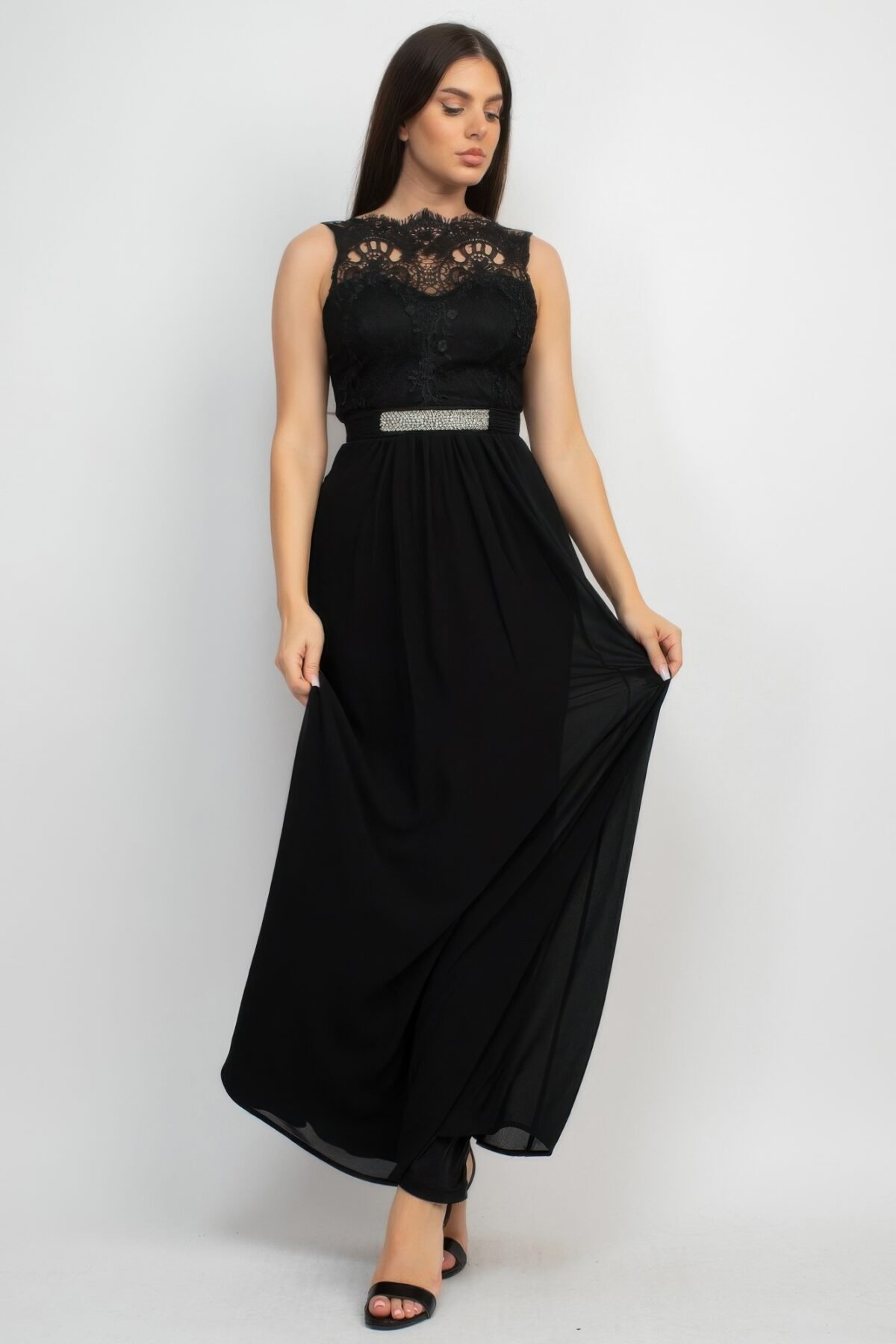 Jewel Waist-tie Lace Maxi Dress - Image 2