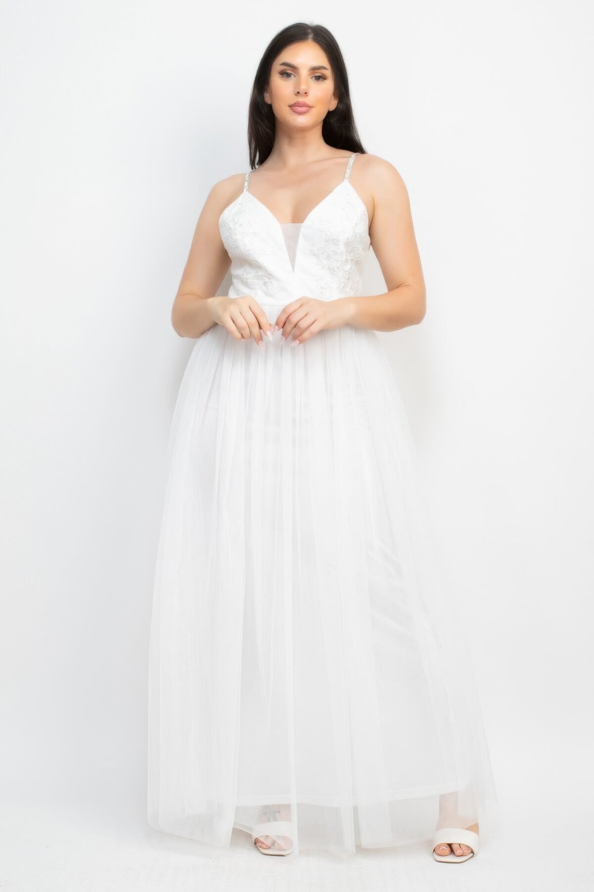 Glittered Straps Mesh Tulle Maxi Dress - Image 1