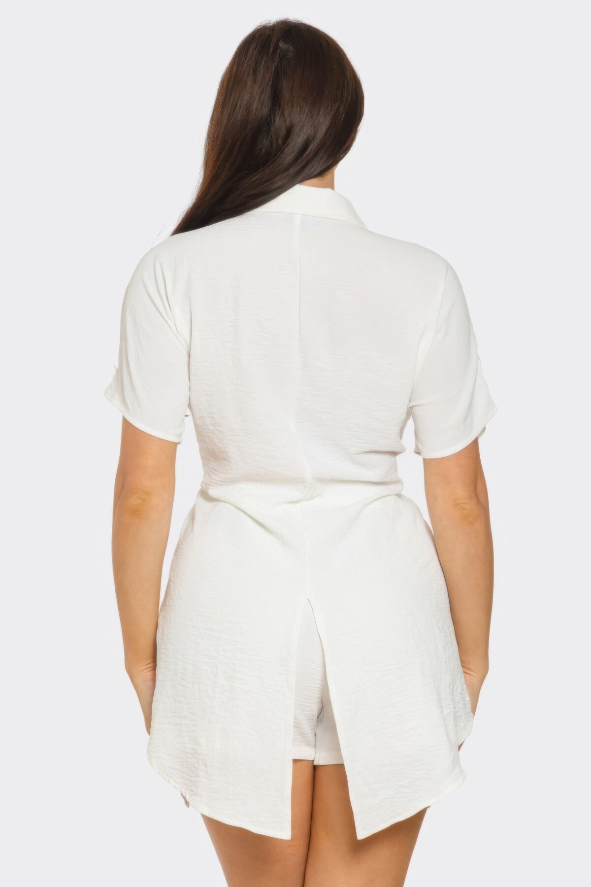 Front Tie Back Oversized Slit Top And Shorts Set - Image 5