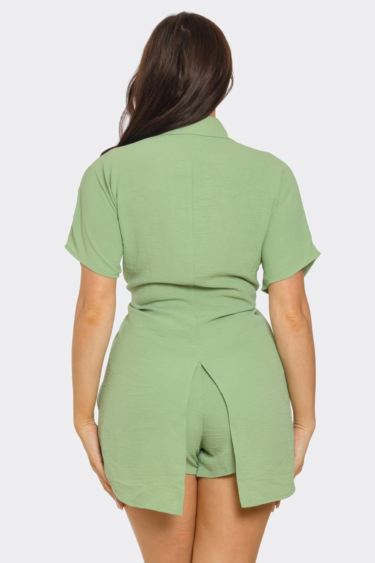 Front Tie Back Oversized Slit Top And Shorts Set - Image 5