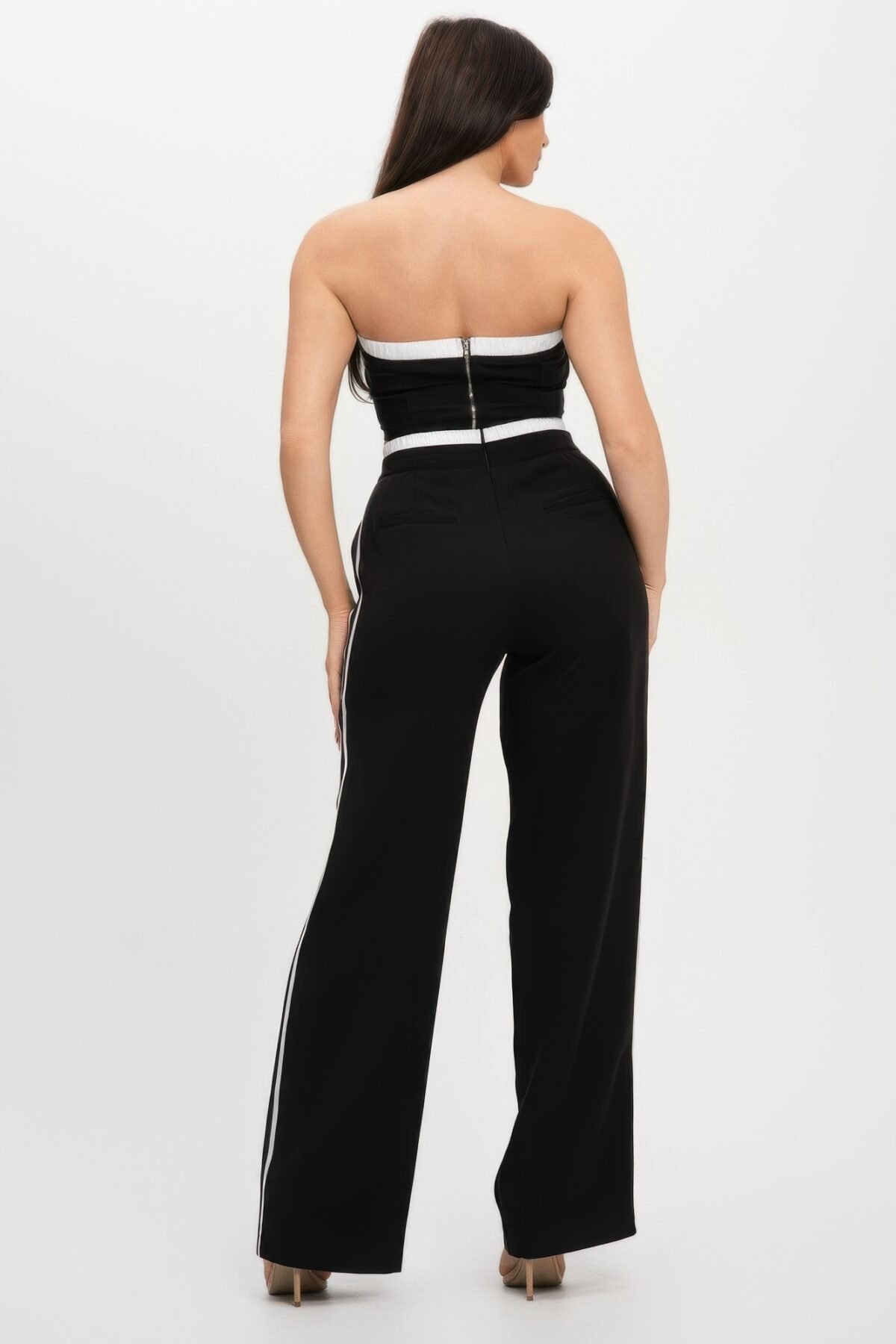 Stripe Tapping Contrast Elastic Band Toppants Set - Image 5