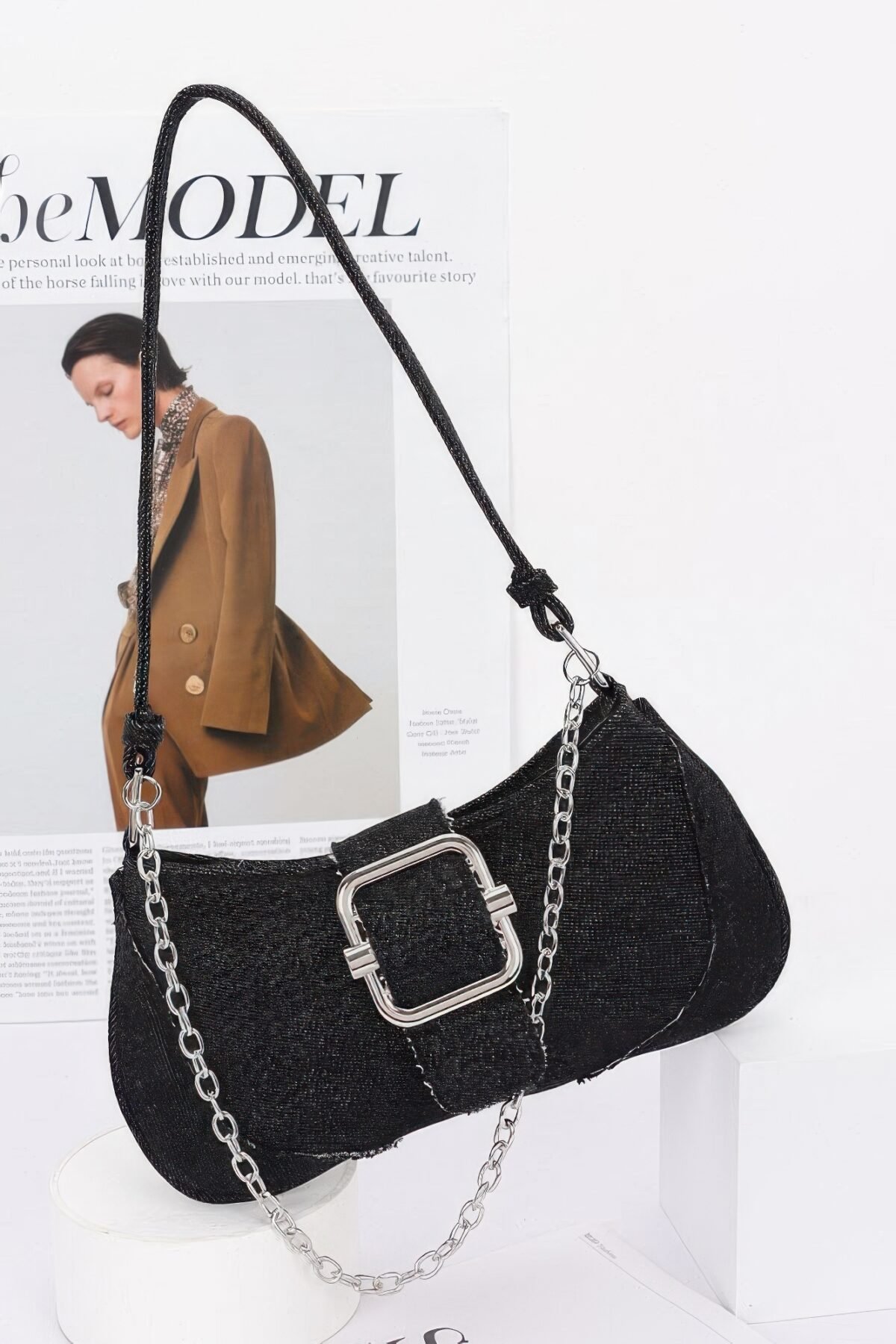 Faux Denim Handle Bag - Image 5