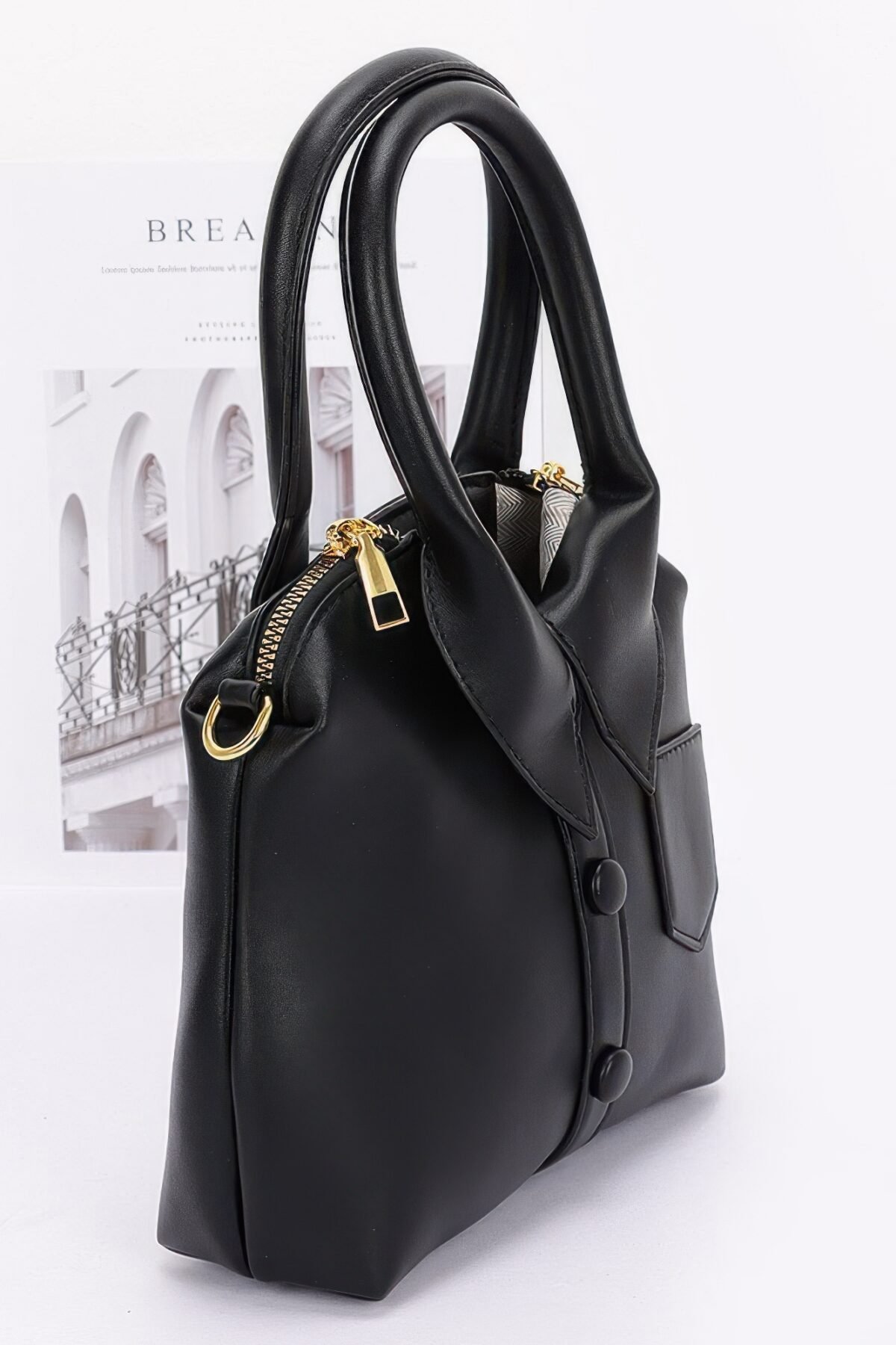 Faux Leather Shirt Style Top Handle Bag - Image 2