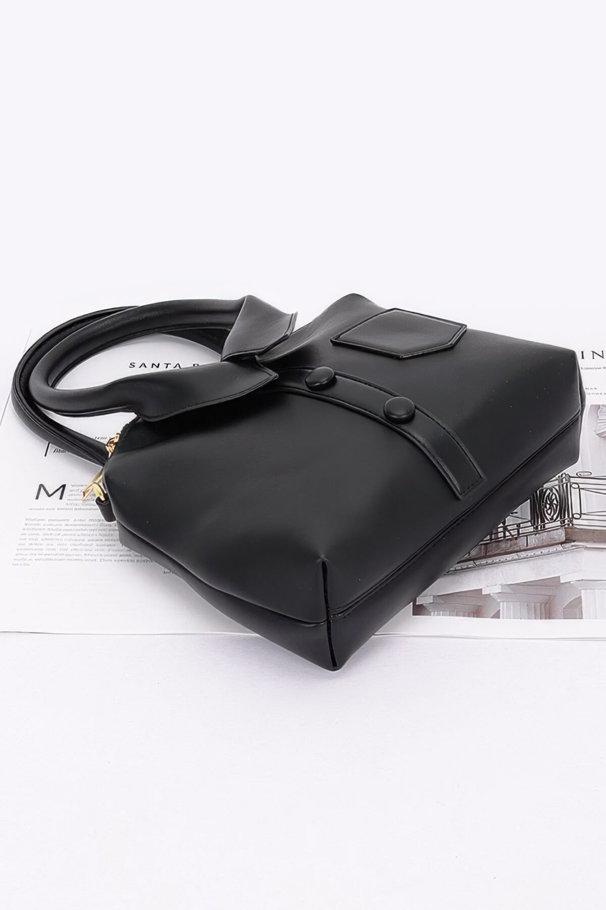 Faux Leather Shirt Style Top Handle Bag - Image 3