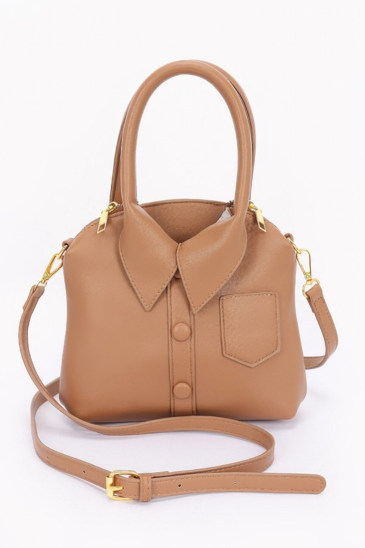 Faux Leather Shirt Style Top Handle Bag - Image 6