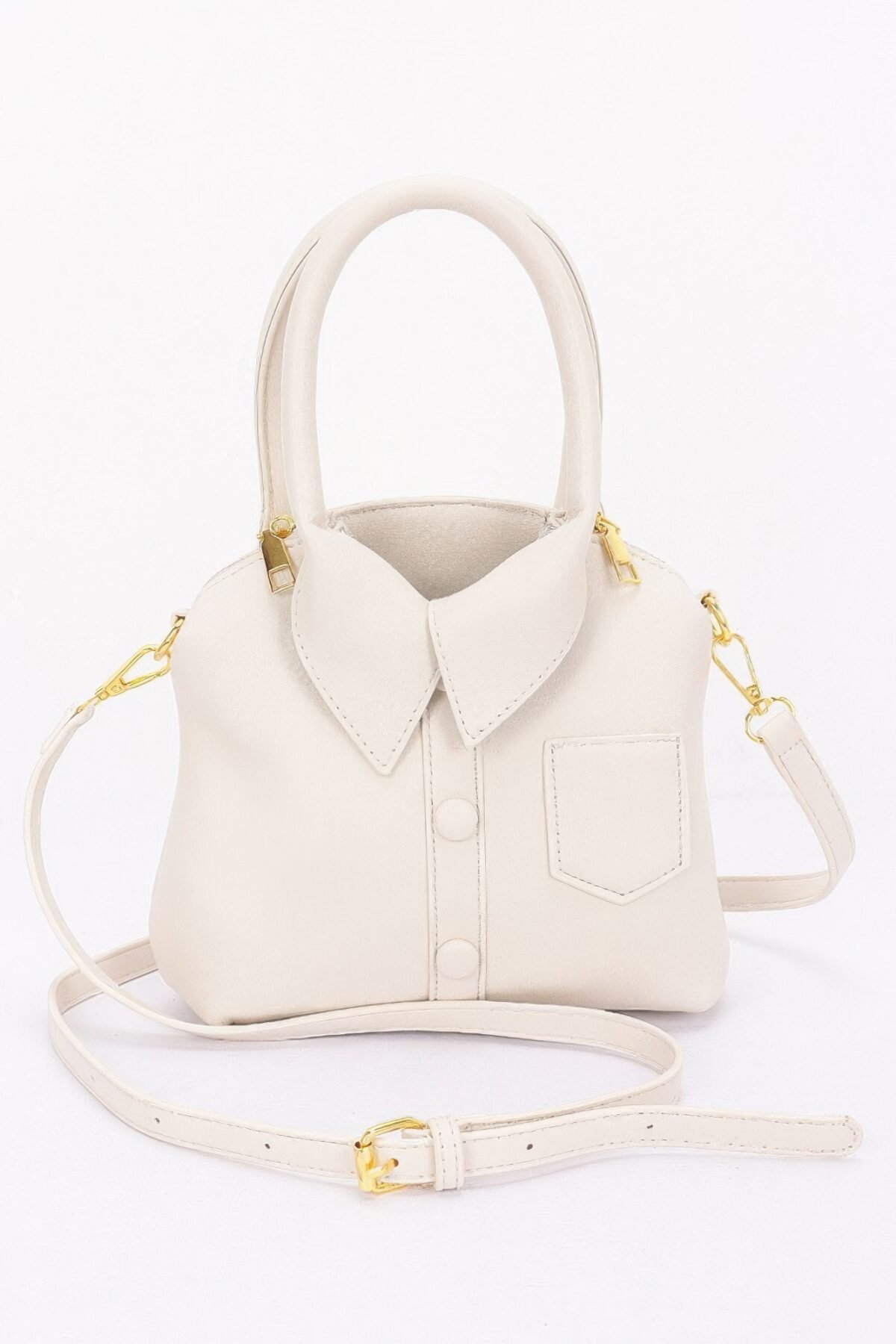 Faux Leather Shirt Style Top Handle Bag - Image 7