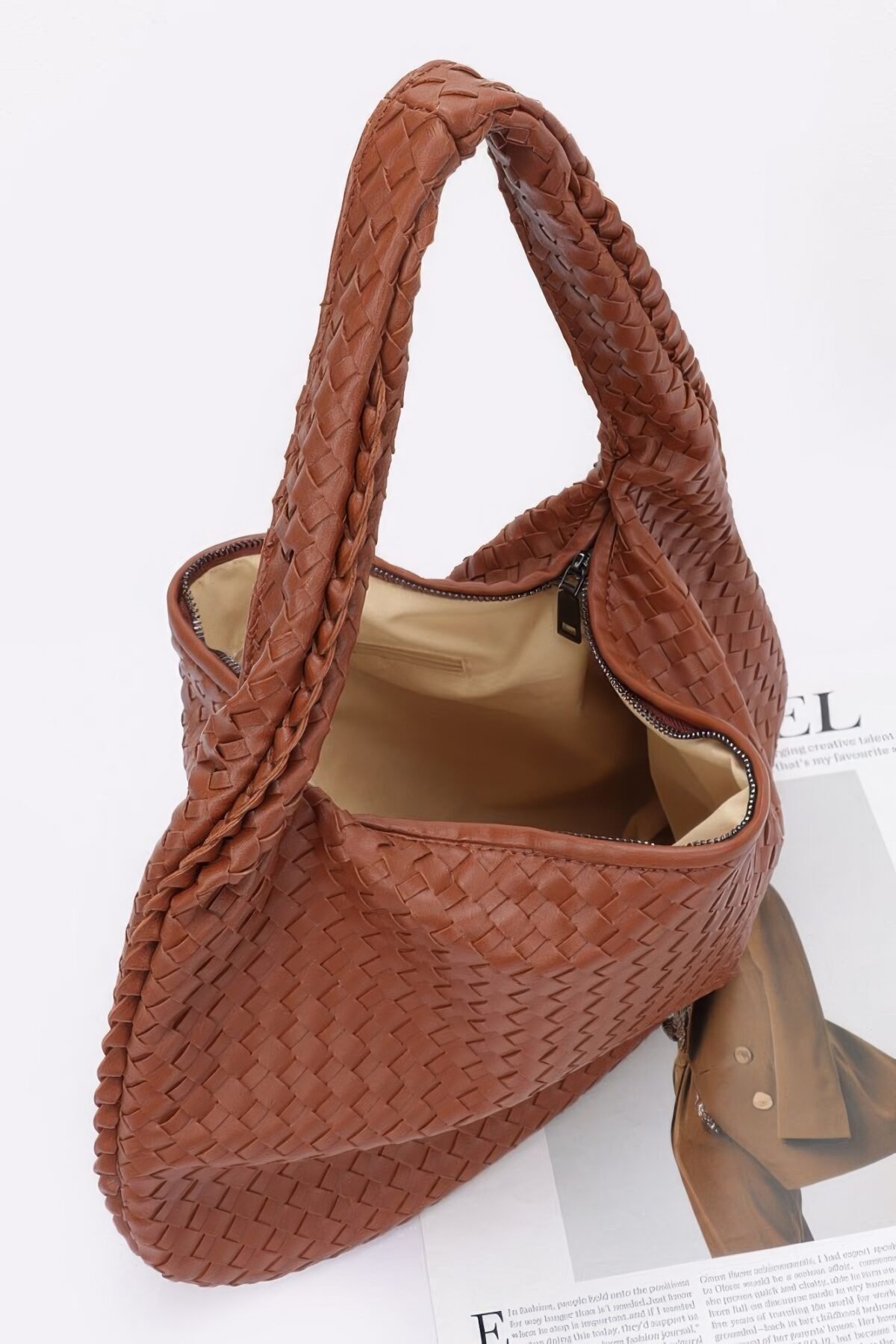 Faux Leather Braided Shoulder Bag - Image 3