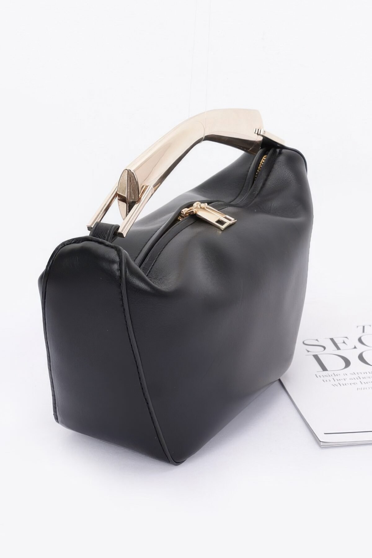 Faux Leather Metal Handle Bag - Image 2