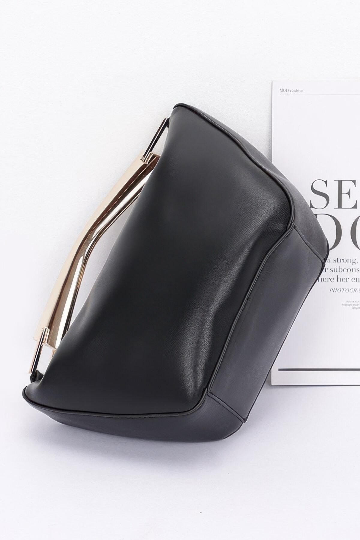 Faux Leather Metal Handle Bag - Image 4