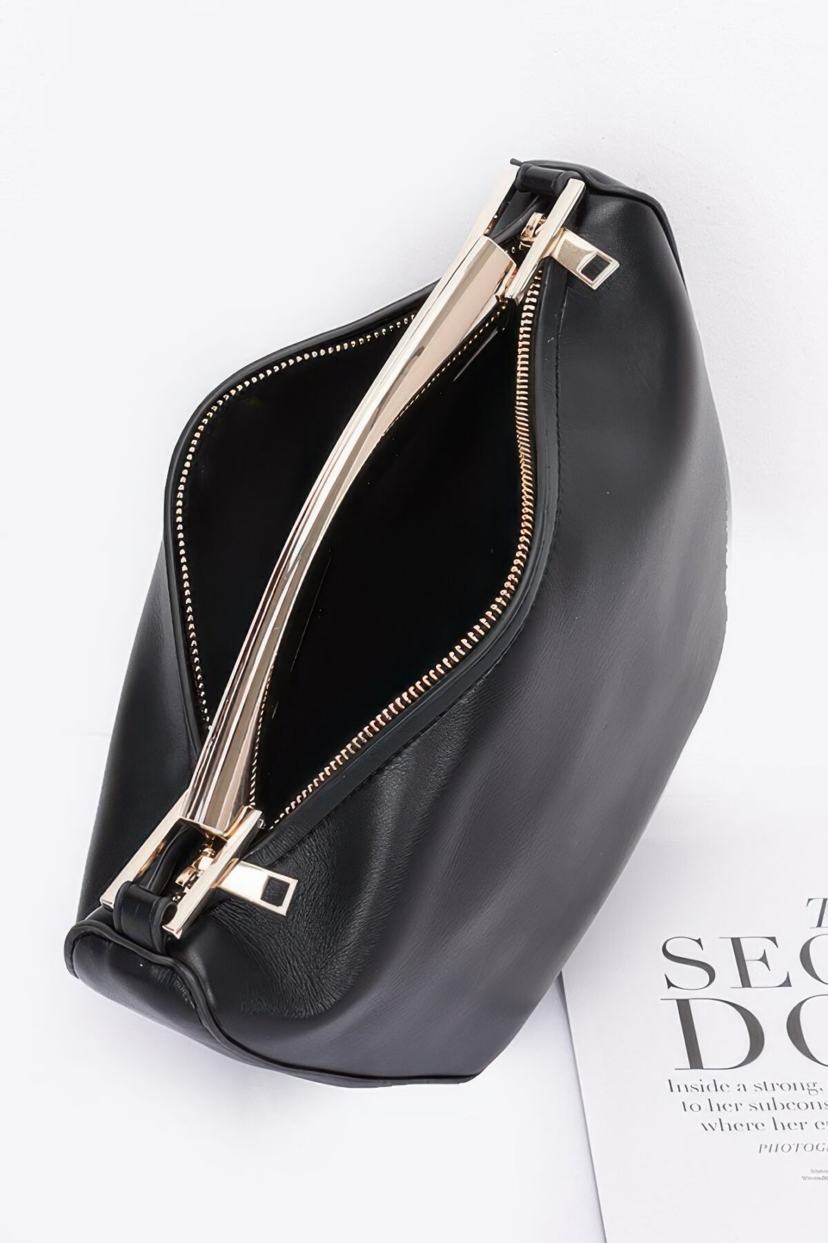 Faux Leather Metal Handle Bag - Image 5