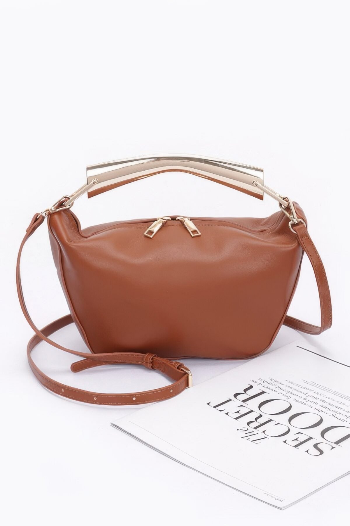 Faux Leather Metal Handle Bag - Image 6