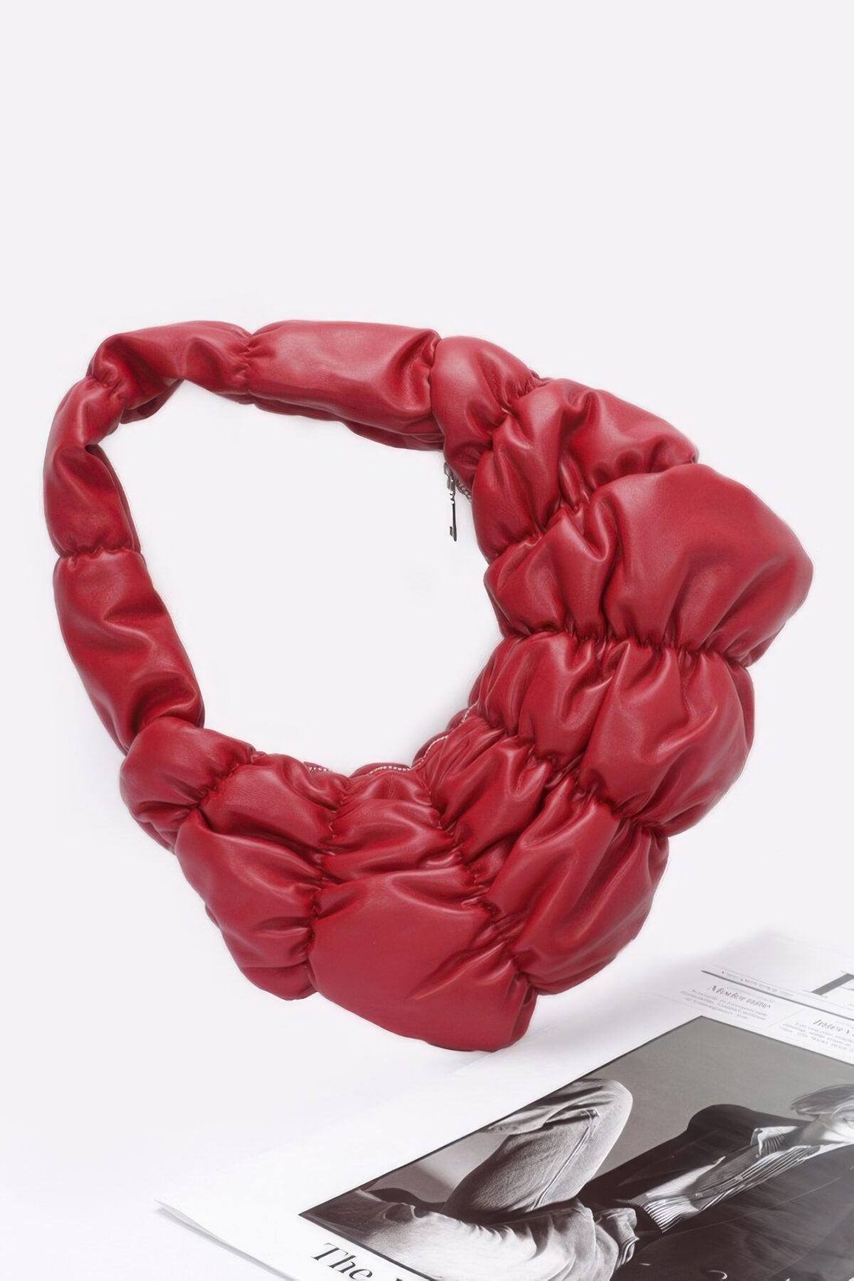 Pleated Faux Leather Shoulder Bag - Image 3