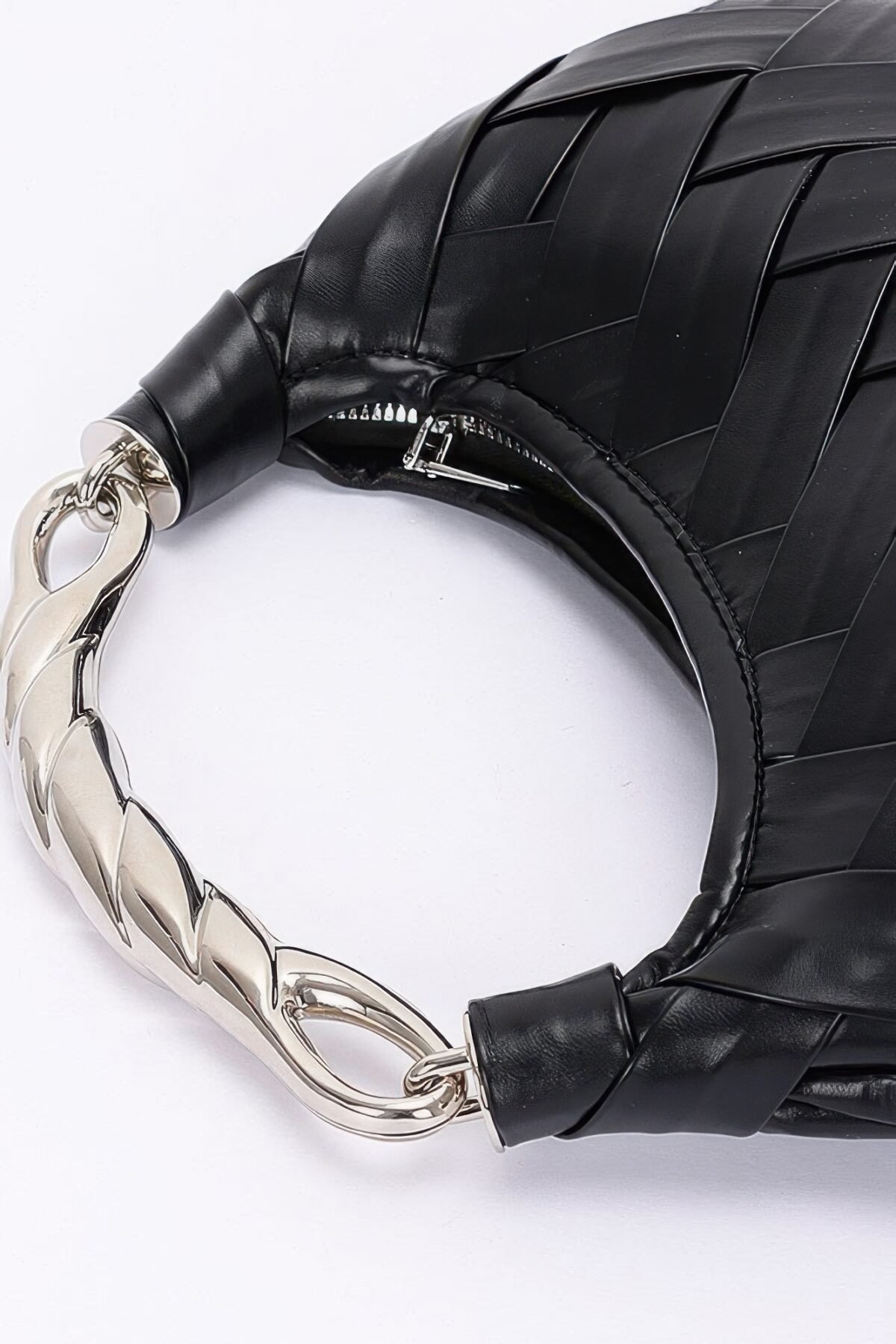 Faux Leather Braided Metal Handle Clutch - Image 4