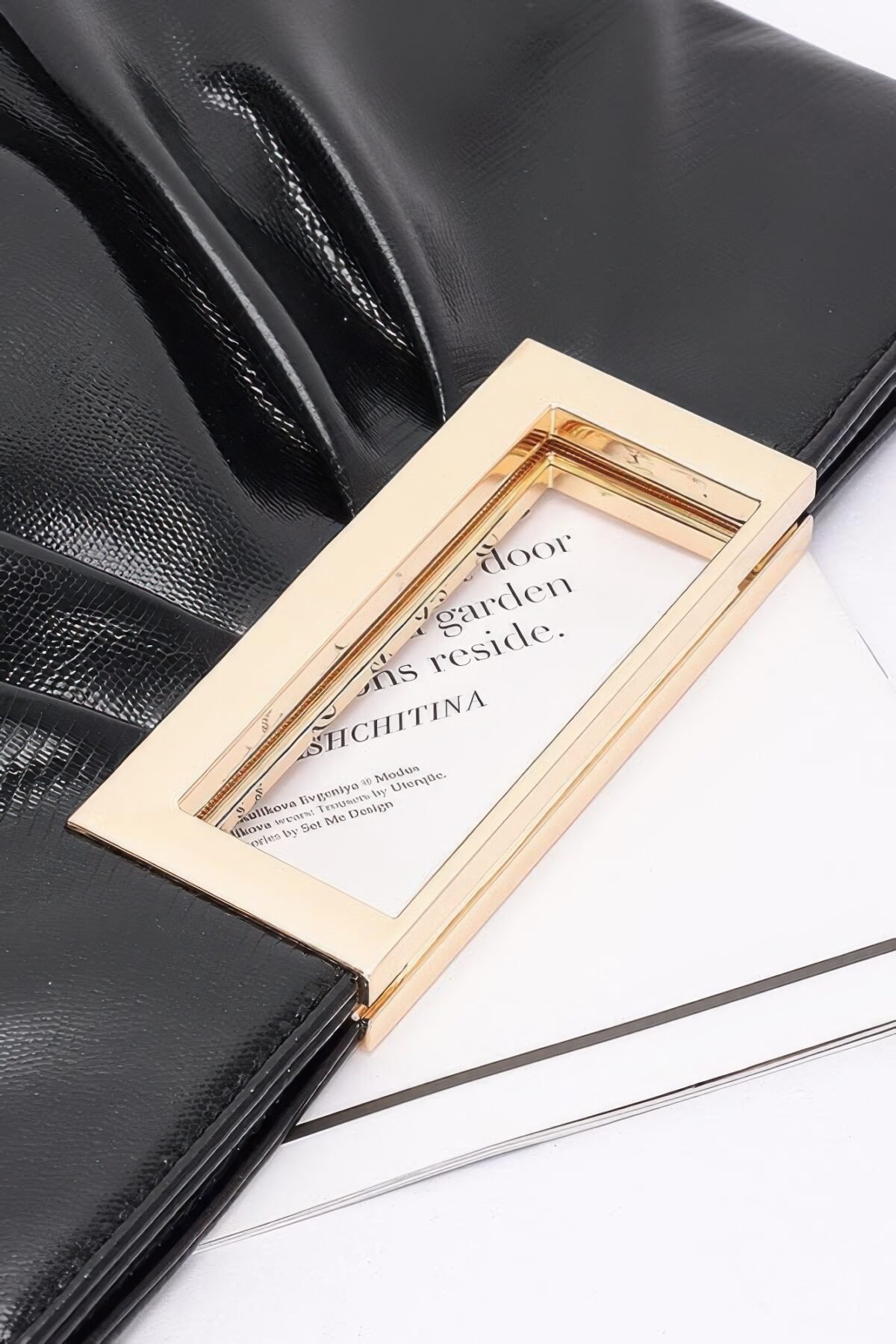Faux Leather Metal Handle Clutch - Image 4