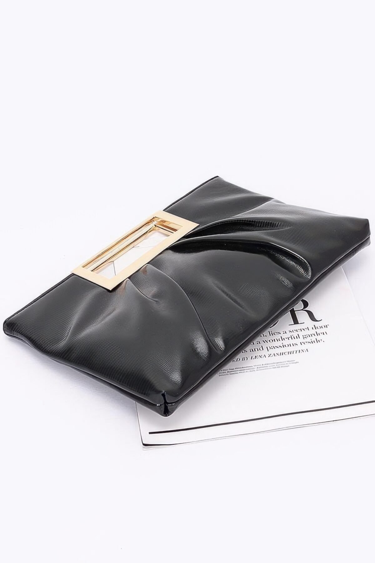 Faux Leather Metal Handle Clutch - Image 5