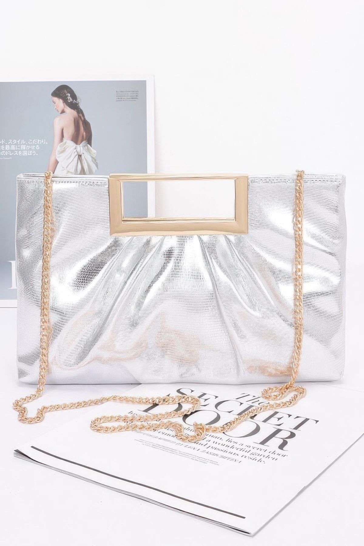 Faux Leather Metal Handle Clutch - Image 7