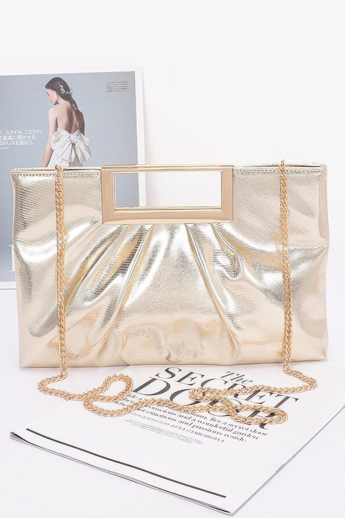 Faux Leather Metal Handle Clutch - Image 8