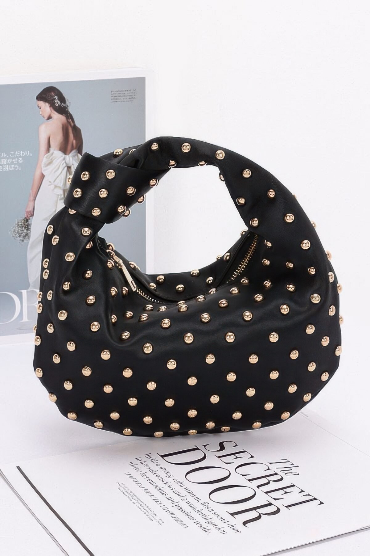Satin Metal Studded Hobo Bag - Image 1