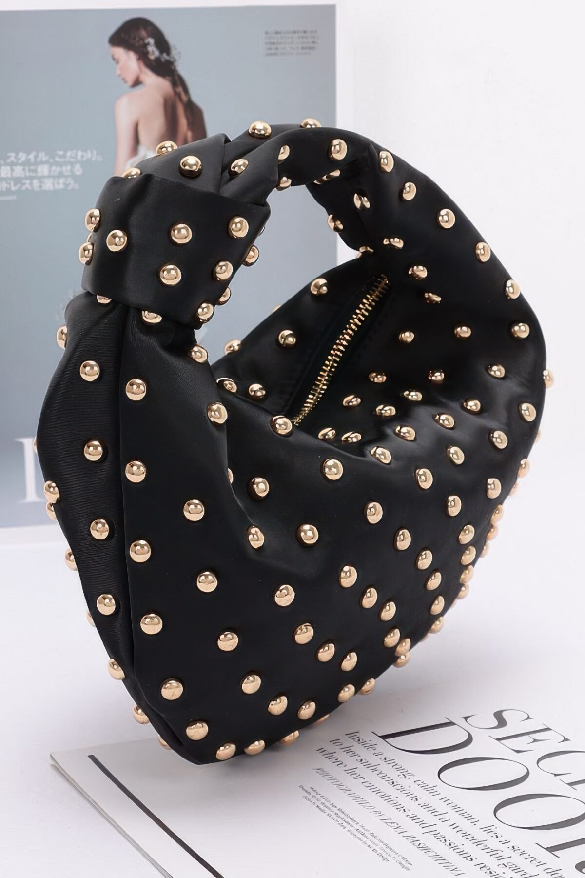 Satin Metal Studded Hobo Bag - Image 4