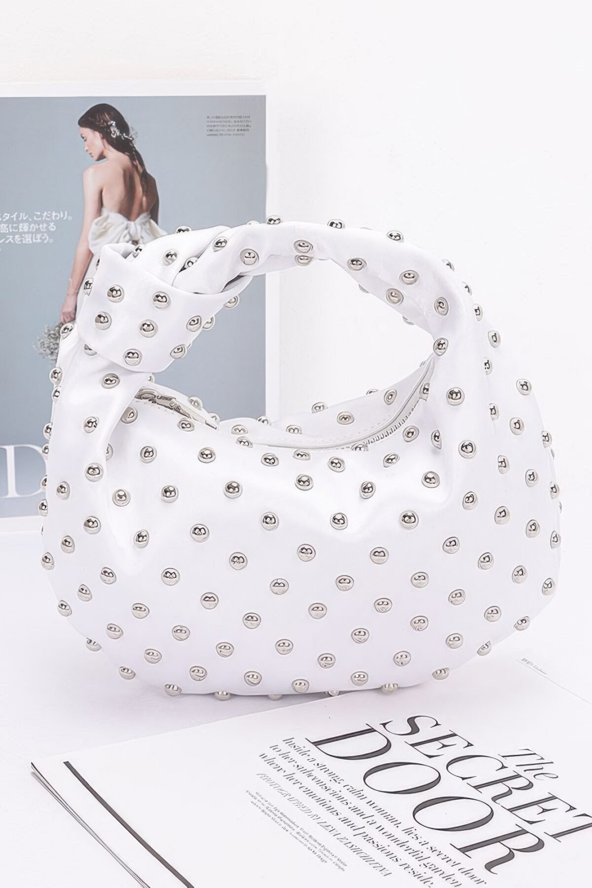 Satin Metal Studded Hobo Bag - Image 5