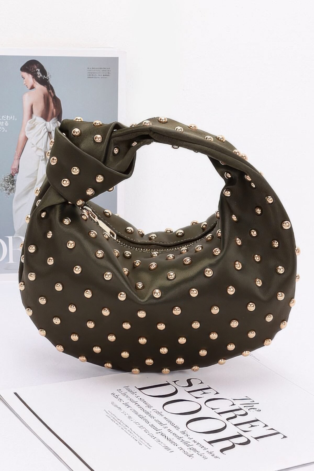 Satin Metal Studded Hobo Bag - Image 6